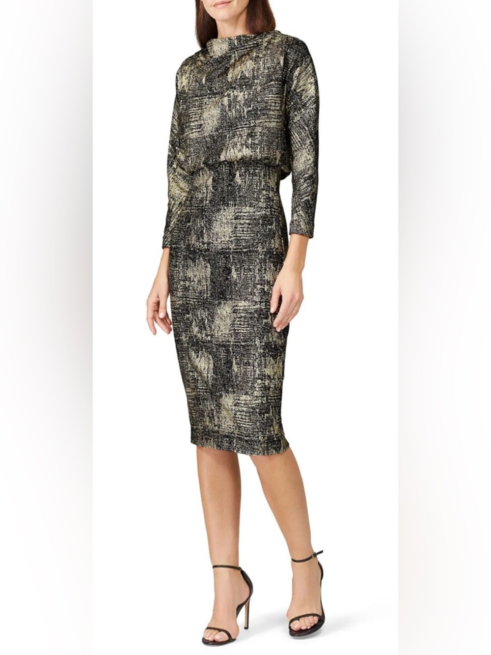 Badgley Mischka Black and Gold Patterned Dress
